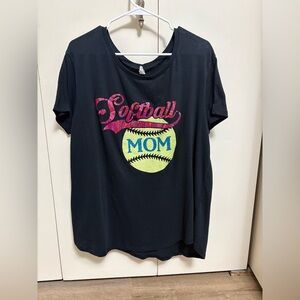 Alternative Softball Mom Tee - Black with Neon Yellow & Pink Glitter 2XL